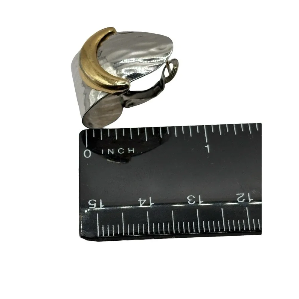 Vintage Napier Earrings Silver‎ & Gold Tone Huggie Hoop Hammered Design Layered